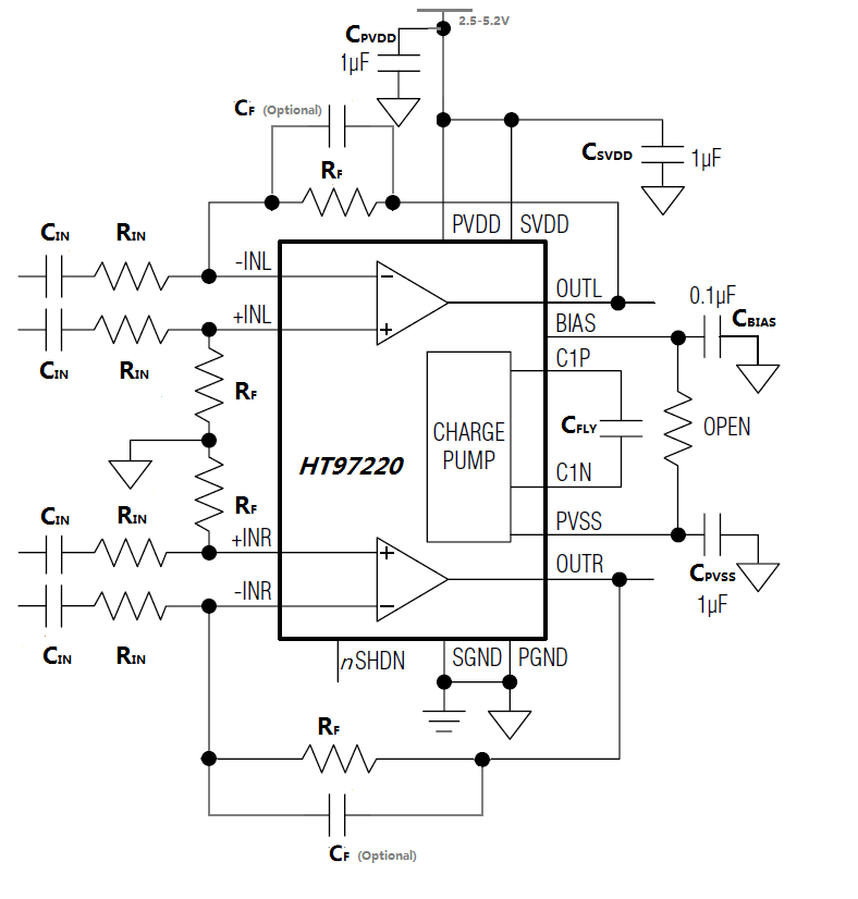 HT97220 125mW线路驱动器/耳机放大器(图1)